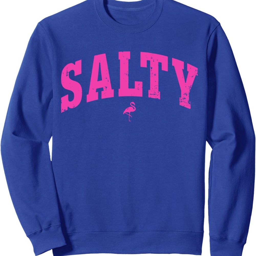Salty Blue Sweater with Pink Flamingo
